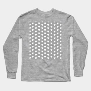 White Hearts, Polka Dots, Pattern on Grey Long Sleeve T-Shirt